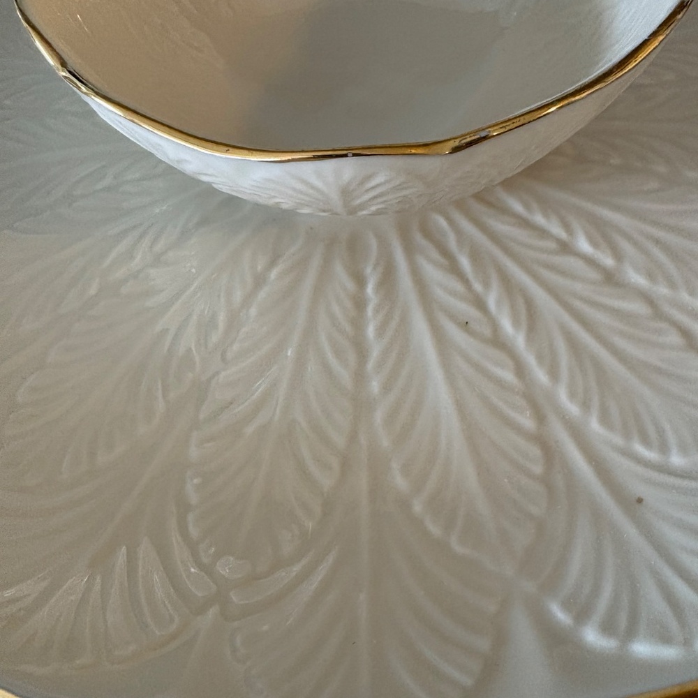 Lenox Chip and Dip Platter Ivory Gold Trim Serving Dish Vintage USA - Picture 2 of 4